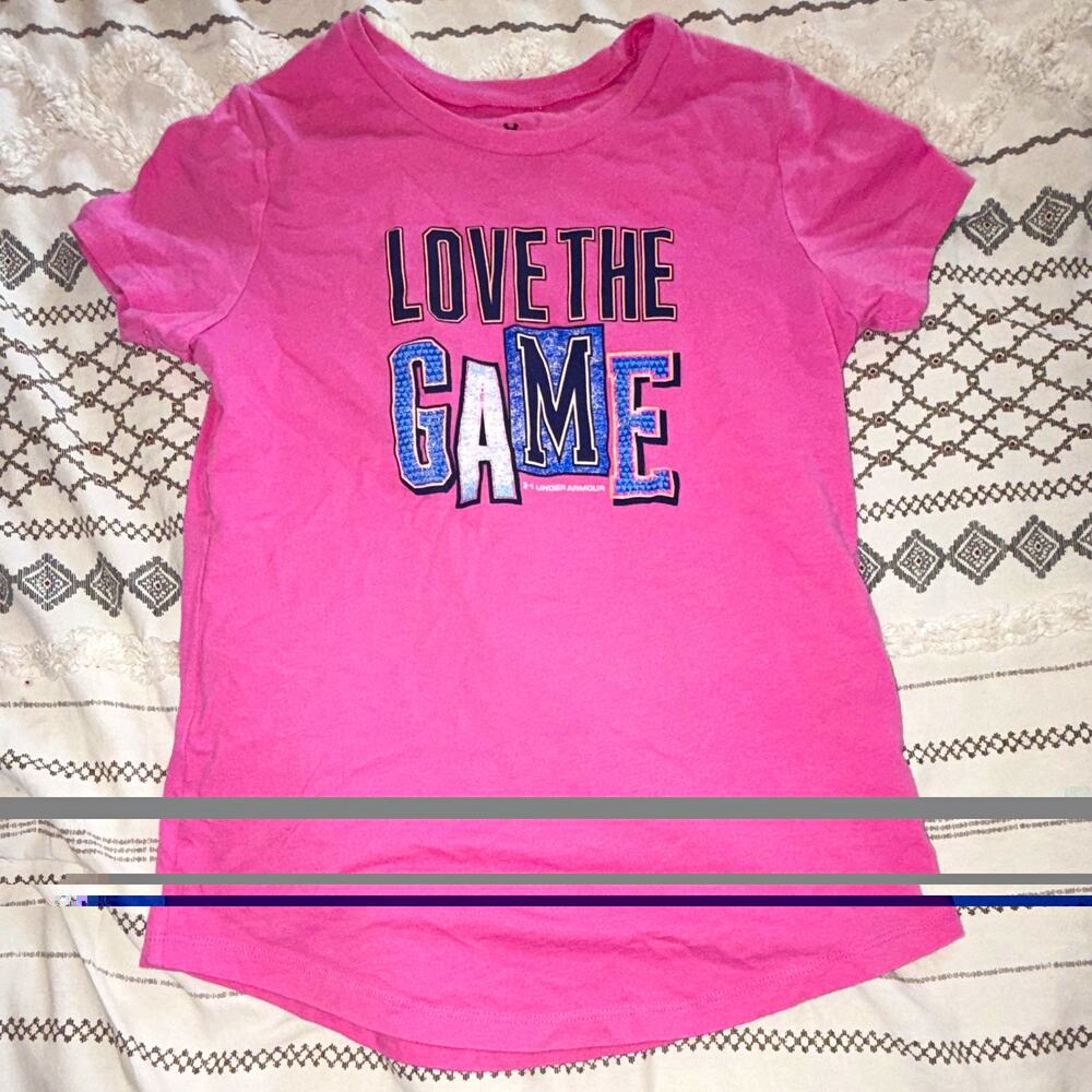 Under Armour Girls Loose Pink "Love The Game" Graphic Crew Neck T-Shirt